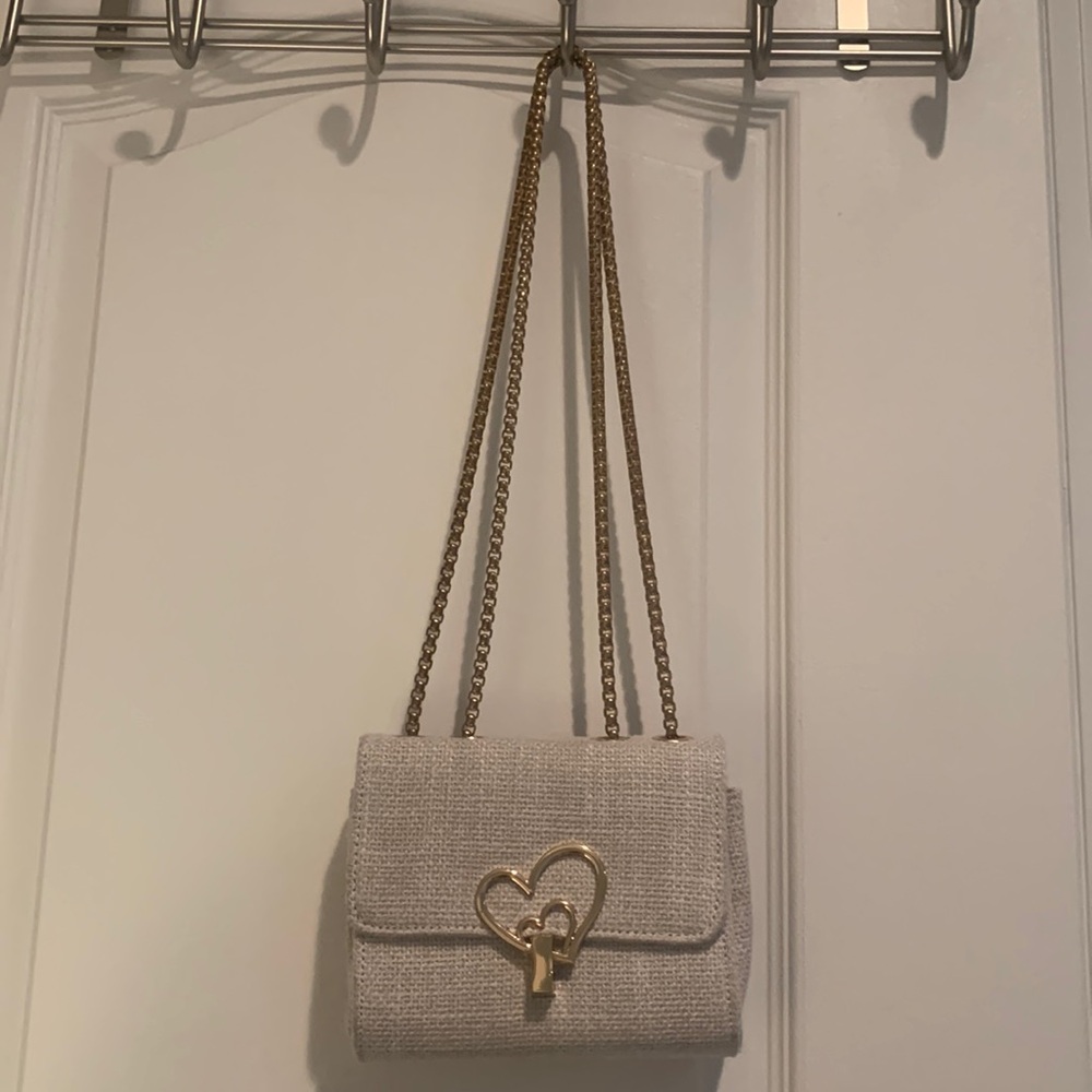 Cream tweed small purse gold chain